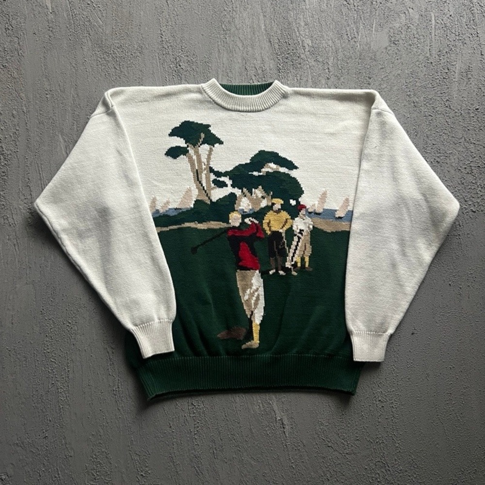 Vintage Golf Sweater Large Green 1990s Crewneck
